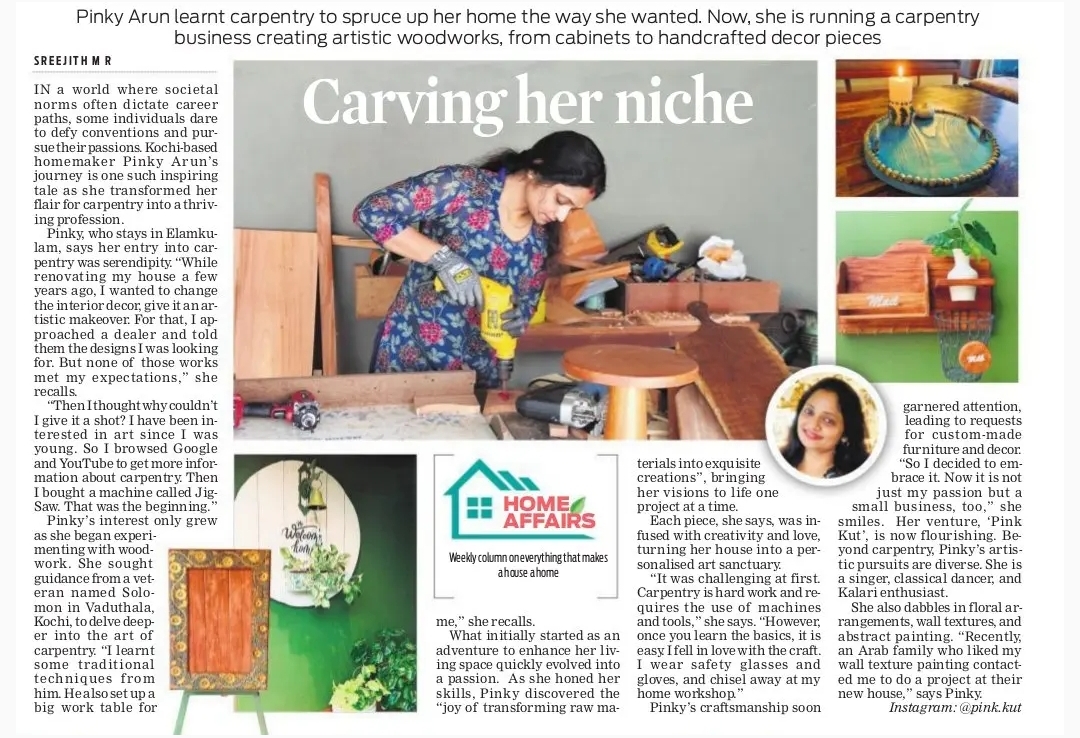 Kochi-based homemaker transforms flair for carpentry into thriving profession